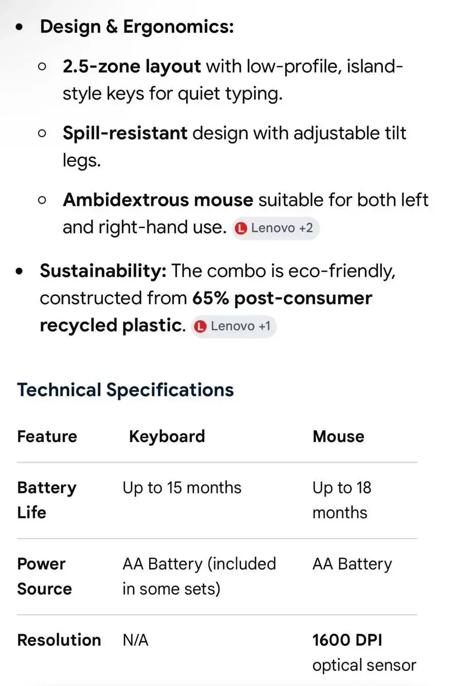 Lenovo Essential Wireless Keyboard and Mouse Combo Gen 2 AI NIB